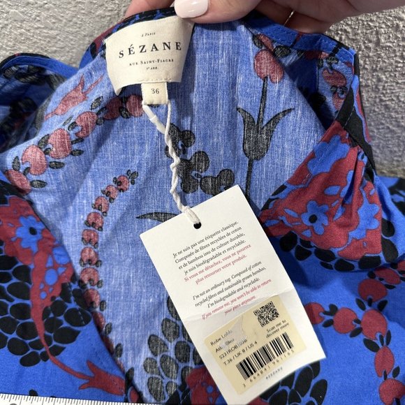 NWT Sezane [ 4 US / 36 ] Lola Printed V Neck Mini Dress in Atla Beue #Q374 - Picture 3 of 16